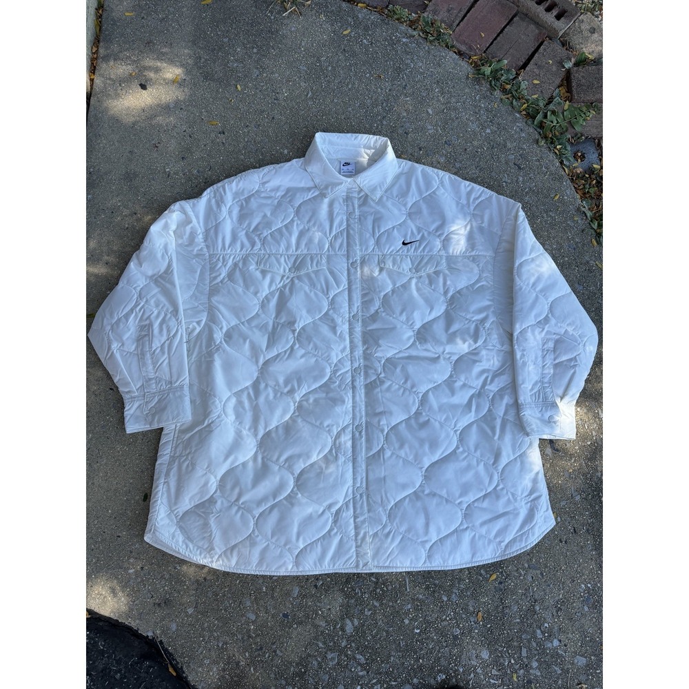 Nike Women White Quilted Shirt Jacket XXL Oversized Puffer Shacket DQ5913-100